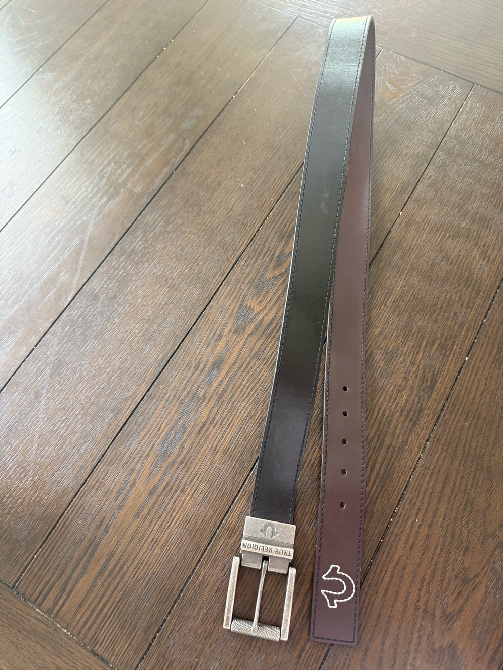 True Religion Men’s Reversible Black and Brown Leather Belt